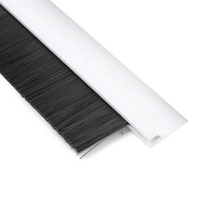 Harfington Uxcell Self-Adhesive Door Bottom Sweep White Plastic w 1.2-inch Black PVC Soft Brush 39-inch x 2.1-inch