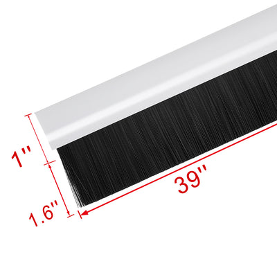 Harfington Uxcell Self-Adhesive Door Bottom Sweep White Plastic w 1.6-inch Black PVC Soft Brush 1000mmx64mm(Approx 39-inch x 2.5-inch)