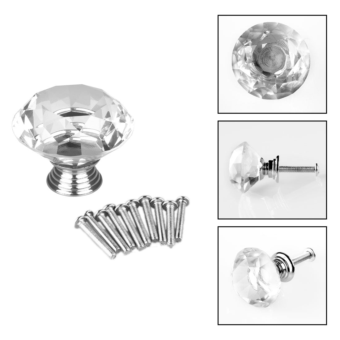uxcell Uxcell 30mm Diamond Shaped Crystal Glass Drawer Knobs Cabinet Pull Handle Clear