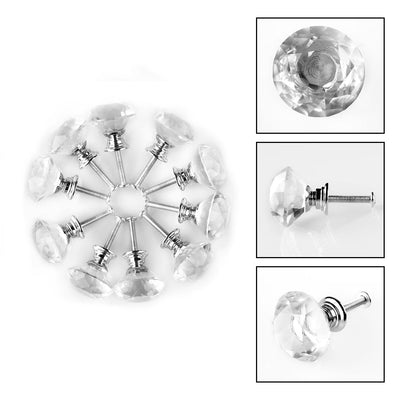 Harfington Uxcell 30mm Diamond Shaped Crystal Glass Drawer Knobs Cabinet Pull Handle Clear 10pcs
