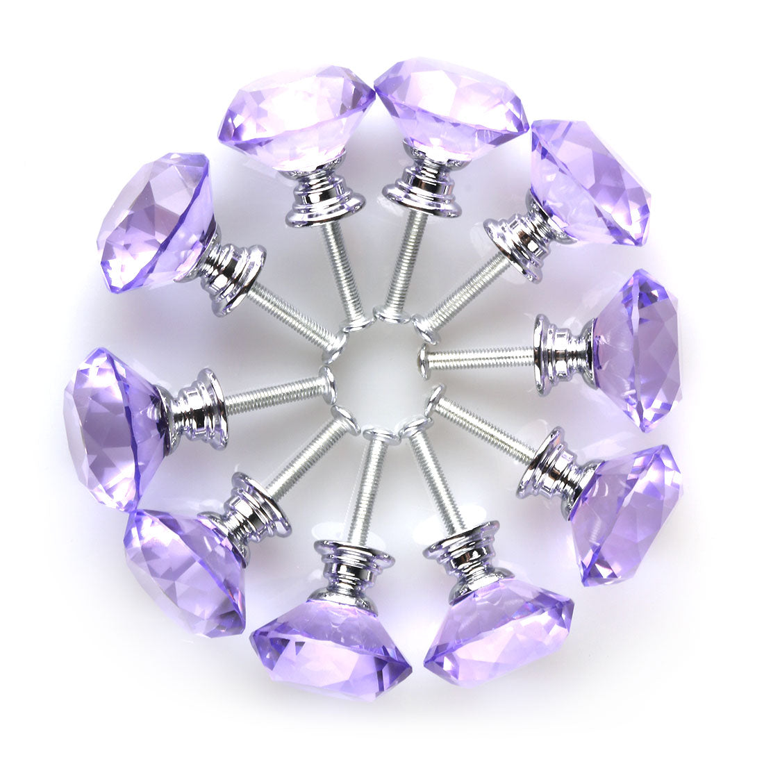 uxcell Uxcell 30mm Clear Crystal Glass Diamond Shape Drawer Knobs Cabinet Pull Handle New Purple 10pcs