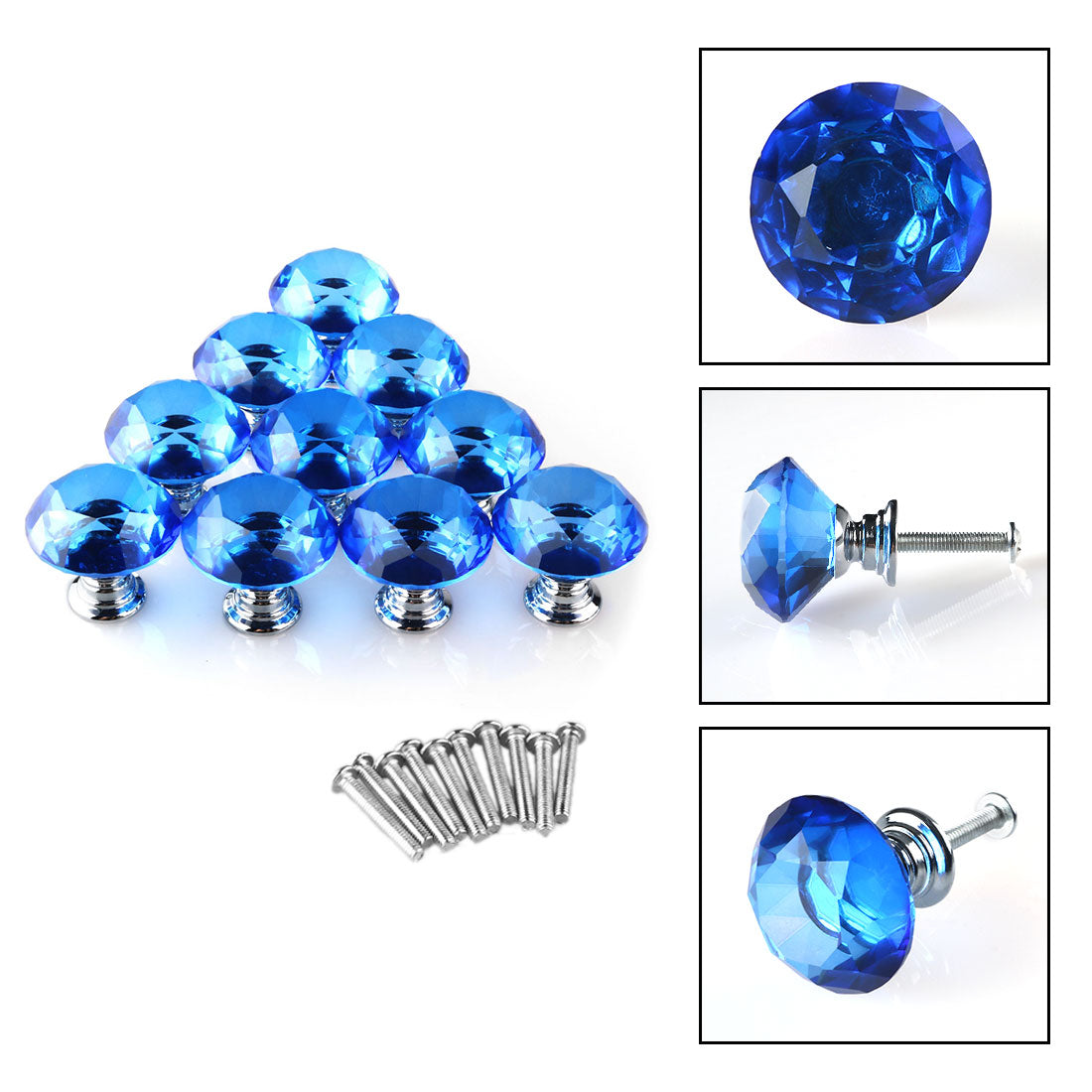 uxcell Uxcell 30mm Crystal Glass Diamond Shape Drawer Knobs Cabinet Pull Handle New Blue 10pcs