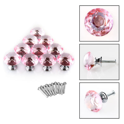Harfington Uxcell 30mm Crystal Glass Diamond Shape Drawer Knobs Cabinet Pull Handle New Pink 10pcs