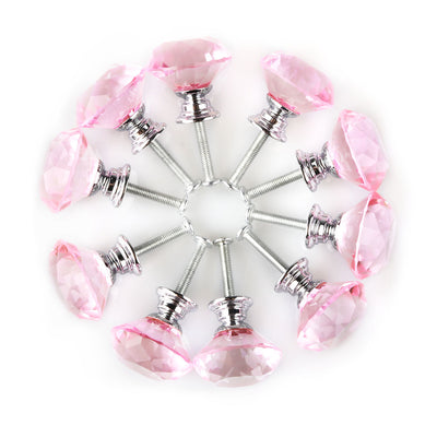 Harfington Uxcell 30mm Crystal Glass Diamond Shape Drawer Knobs Cabinet Pull Handle New Pink 10pcs