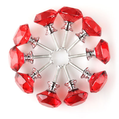 uxcell Uxcell 30mm Clear Crystal Glass Diamond Shaped Drawer Knobs Cabinet Pull Handle New Red 10pcs