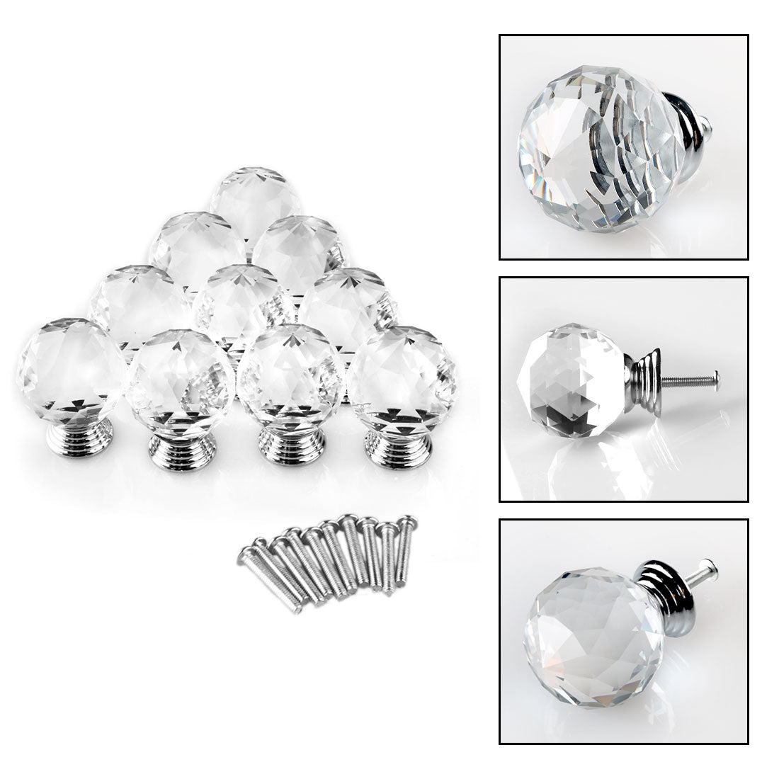 uxcell Uxcell 30mm Crystal Glass Drawer Knobs Cabinet Pull Handle Round Clear 10pcs
