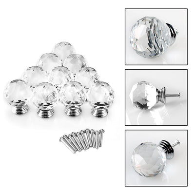 Harfington Uxcell 30mm Crystal Glass Drawer Knobs Cabinet Pull Handle Round Clear 10pcs