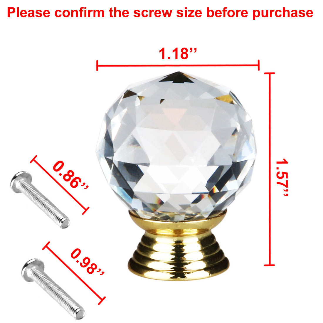 uxcell Uxcell 30mm Clear Crystal Glass Drawer Knobs Cabinet Pull Handle Round Gold Tone 10pcs