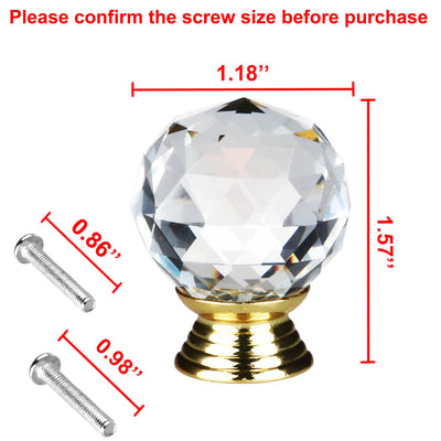 Harfington Uxcell 30mm Clear Crystal Glass Drawer Knobs Cabinet Pull Handle Round Gold Tone 10pcs
