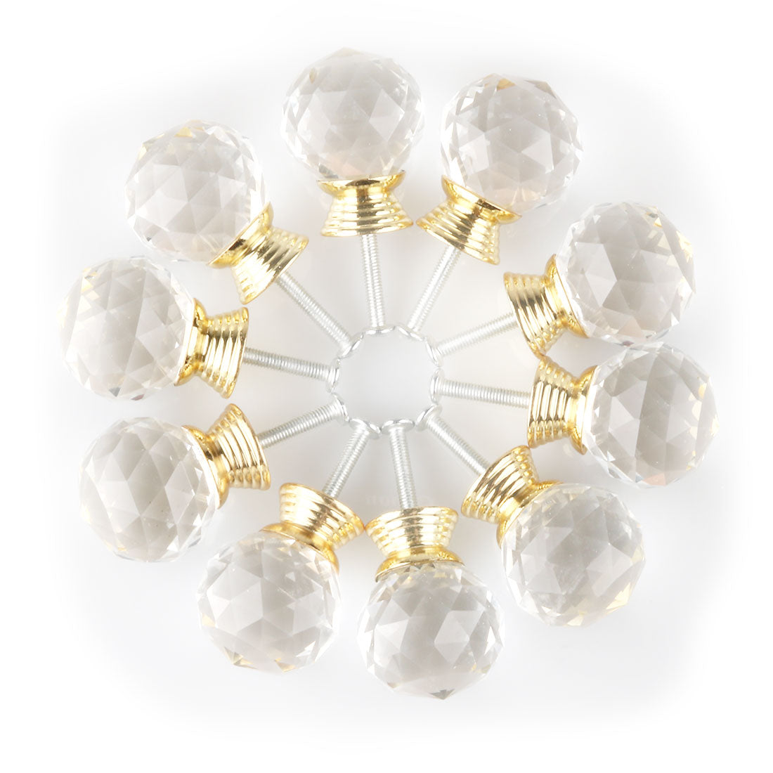 uxcell Uxcell 30mm Clear Crystal Glass Drawer Knobs Cabinet Pull Handle Round Gold Tone 10pcs