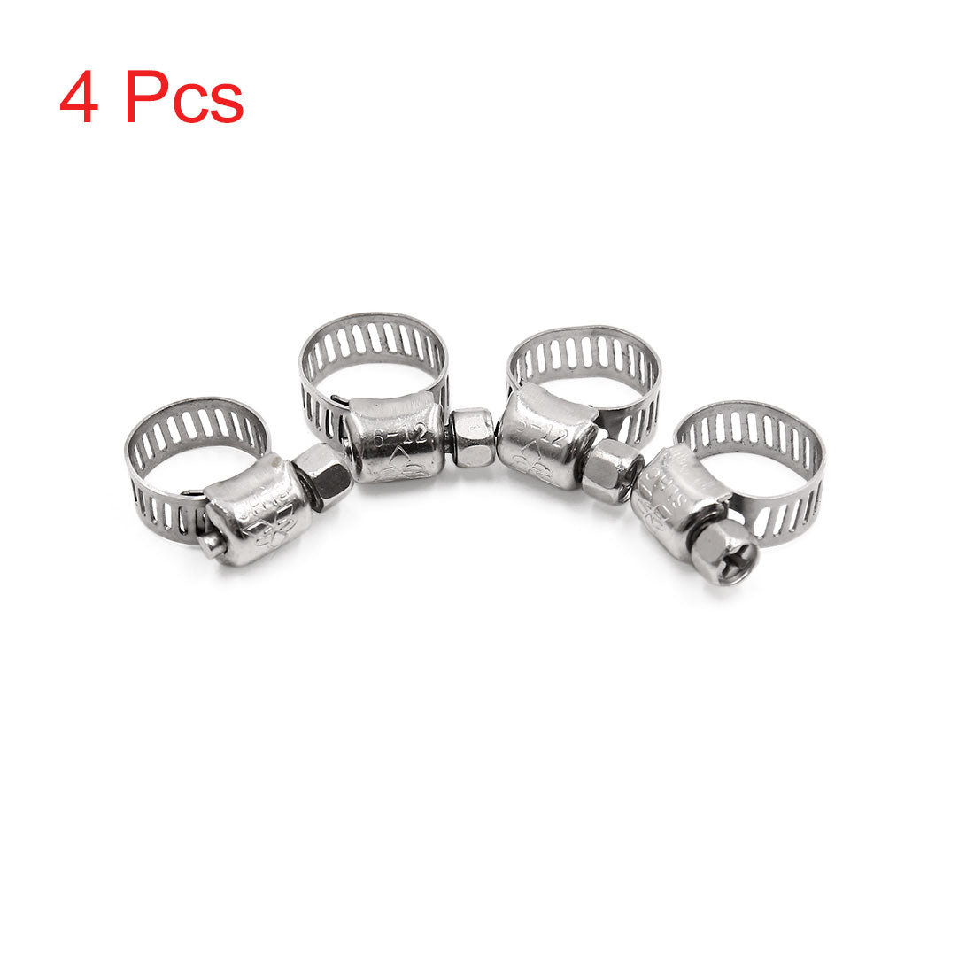 uxcell Uxcell 4pcs Silver Tone Stainless Steel 6-12mm Adjustable  Gear Car Hose Clamp