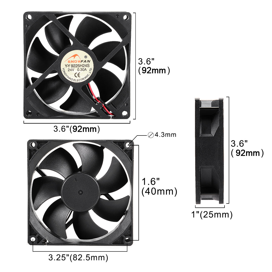 uxcell Uxcell 92mm x 92mm x 25mm 24V DC Cooling Fan Long Life HY Bearing Computer Case Fan