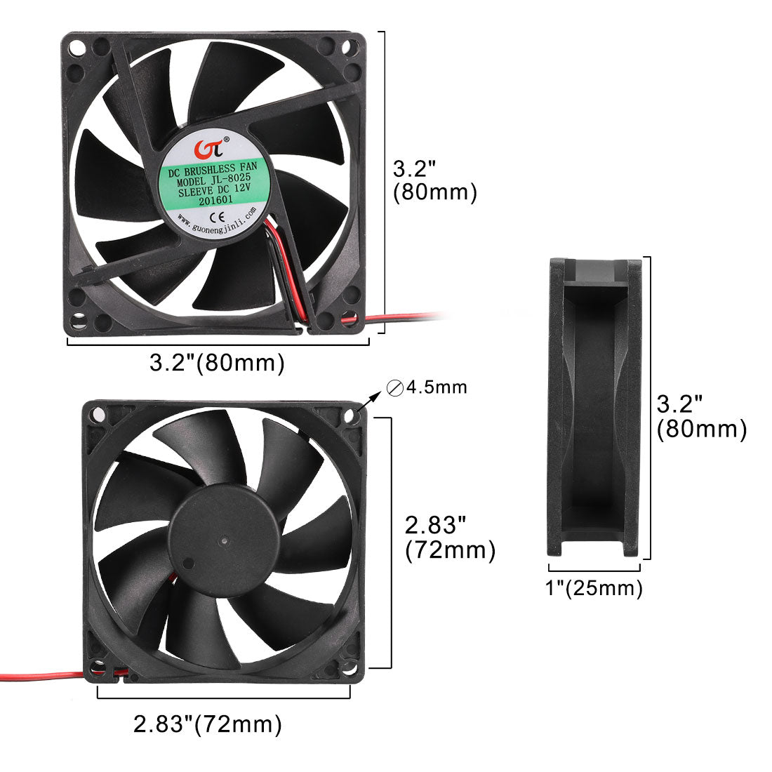 uxcell Uxcell 80mm x 80mm x 25mm 12V DC Cooling Fan Long Life Sleeve Bearing Computer Case Fan
