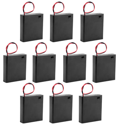 Harfington Uxcell 10 Pcs 6V Battery Case Storage Box 4 x 1.5V AA Batteries Wired ON/OFF Switch W Cover