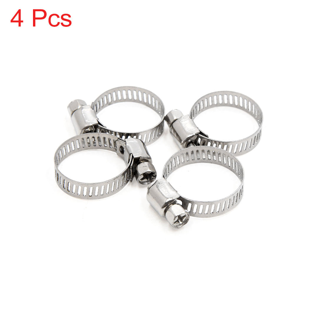 uxcell Uxcell 4pcs Silver Tone Stainless Steel Adjustable  Gear Hose Clamp 16-25mm for Car