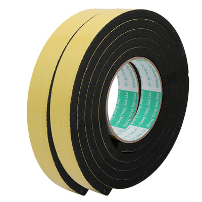 Harfington Uxcell 2pcs 25mm Wide 8mm Thick Single Sided Sealing Shockproof Sponge Tape Black 2M Long