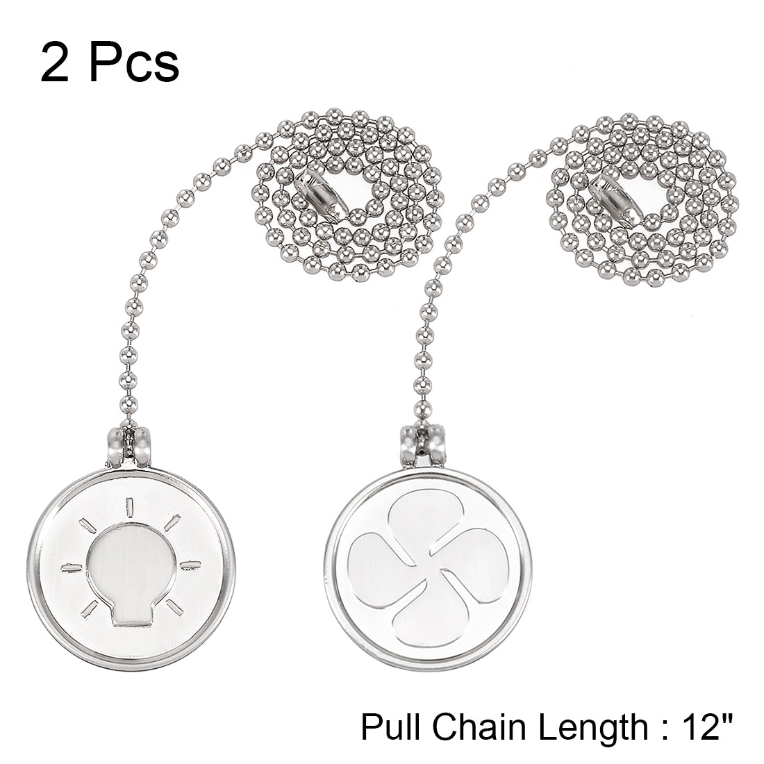 uxcell Uxcell 2pcs Sliver Tone 12 Inches Coin Shape Bulb Pull Chain, Ceiling Fan Pull Chain Extension