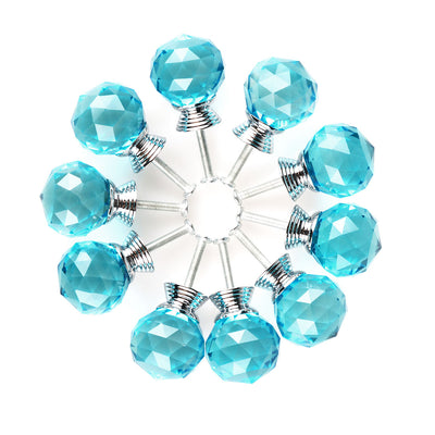 Harfington Uxcell 30mm Crystal Glass Drawer Knobs Cabinet Pull Handle Round Sky Blue 10pcs