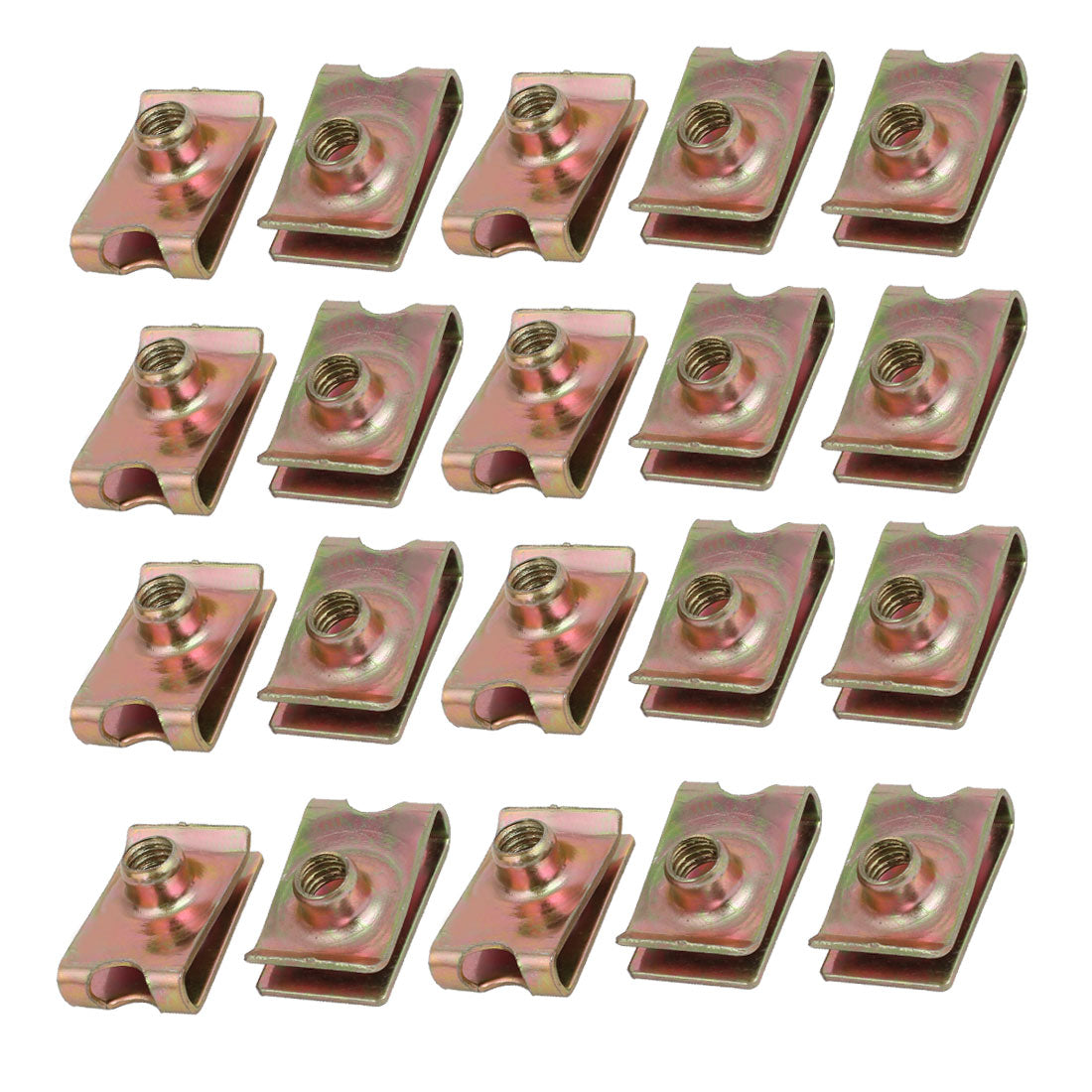 uxcell Uxcell 20pcs Speed Fastener Extruded U Nut Clip Zinc Plated Brass Tone for M6 Screw Bolt