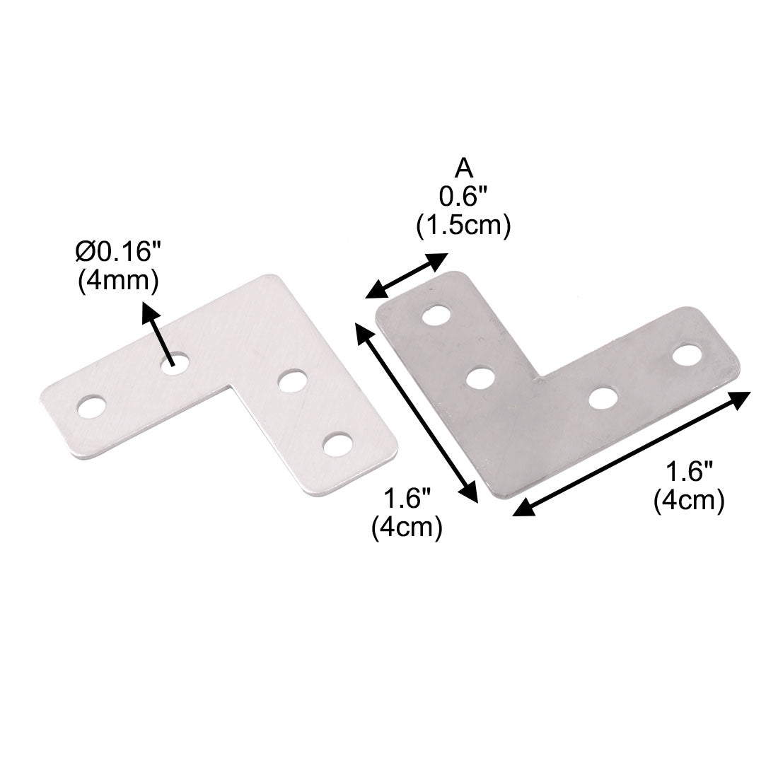 uxcell Uxcell Stainless Steel Fixing Corner Brace Joint Angle Bracket Shelf Silver Tone 40 x 40 x 1mm 4 Pcs