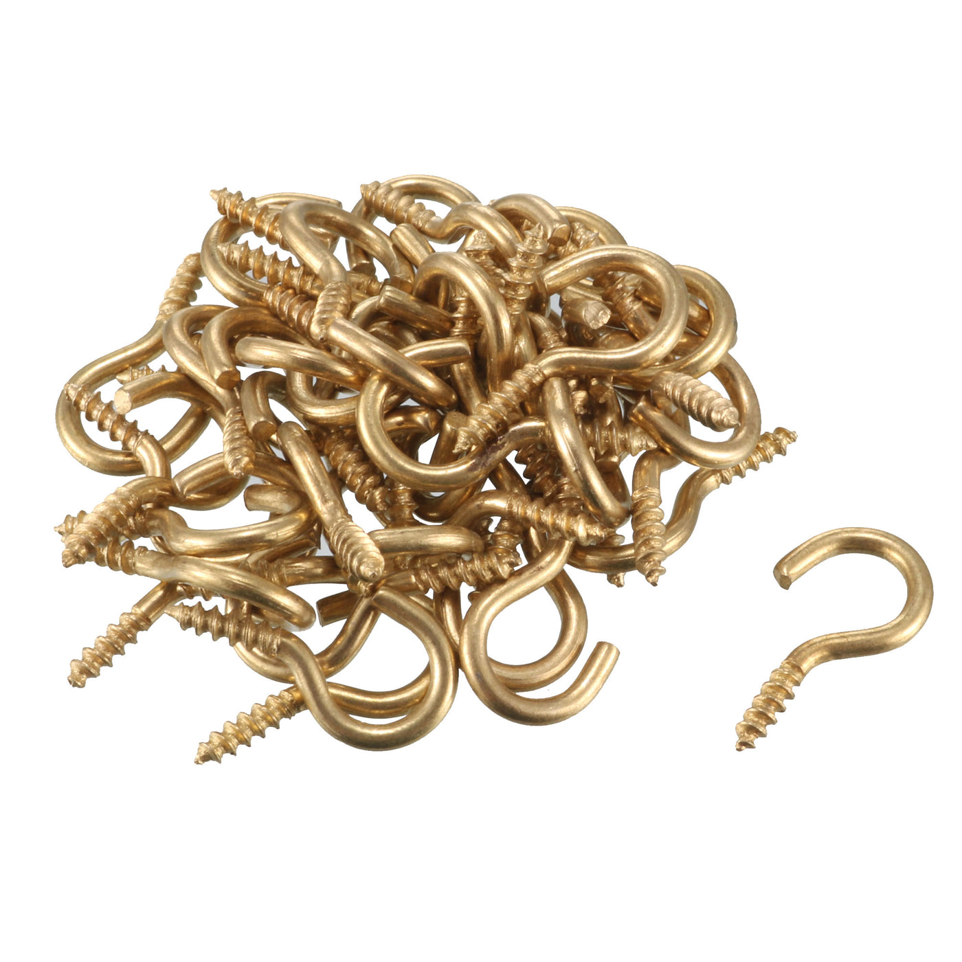 uxcell Uxcell 1.9mm Dia Thread 16mm Length Iron Brass Plated Self-Tapping Screw Hook 50pcs