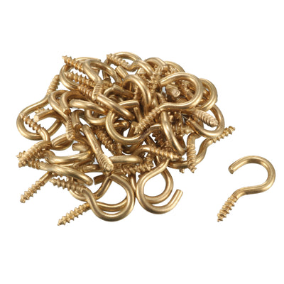 Harfington Uxcell 1.9mm Dia Thread 16mm Length Iron Brass Plated Self-Tapping Screw Hook 50pcs