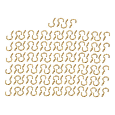 Harfington Uxcell 1.9mm Dia Thread 16mm Length Iron Brass Plated Self-Tapping Screw Hook 100pcs