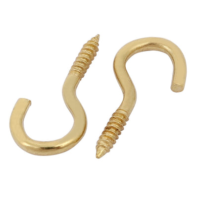 Harfington Uxcell 2.6mm Dia Thread 26mm Length Iron Brass Plated Self-Tapping Screw Hook 50pcs