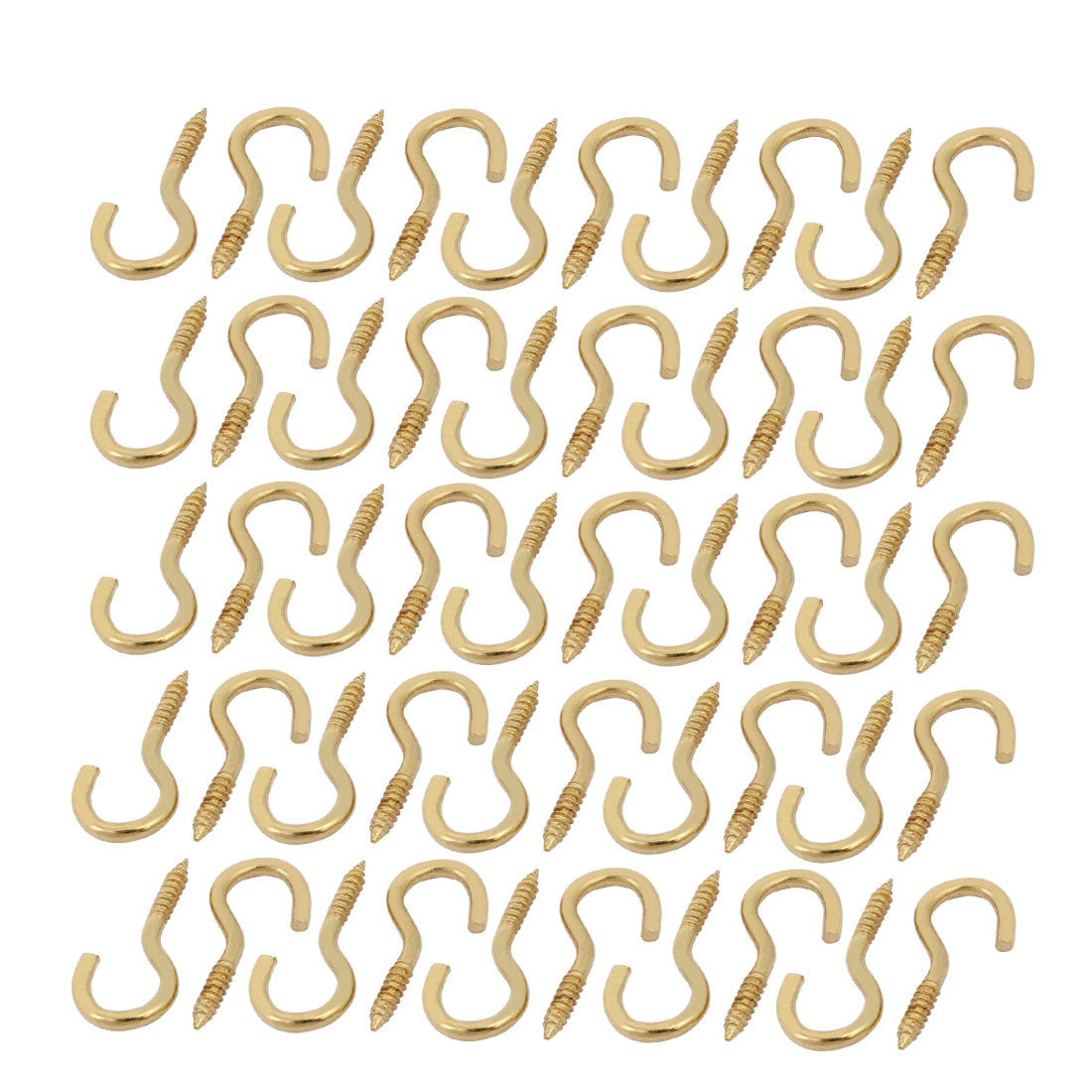 uxcell Uxcell 2.6mm Dia Thread 26mm Length Iron Brass Plated Self-Tapping Screw Hook 50pcs