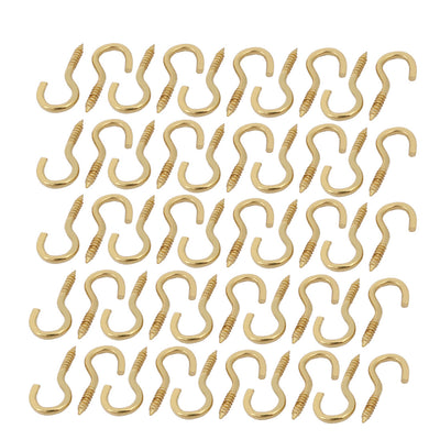 uxcell Uxcell 2.6mm Dia Thread 26mm Length Iron Brass Plated Self-Tapping Screw Hook 50pcs