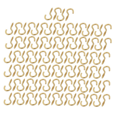 Harfington Uxcell 2.6mm Dia Thread 26mm Length Iron Brass Plated Self-Tapping Screw Hook 100pcs