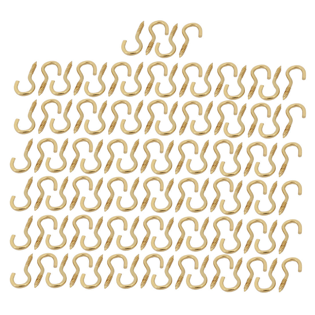 uxcell Uxcell 2.6mm Dia Thread 26mm Length Iron Brass Plated Self-Tapping Screw Hook 100pcs