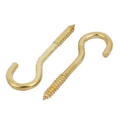 Harfington Uxcell 3.7mm Dia Thread 45mm Length Iron Brass Plated Self-Tapping Screw Hook 50pcs