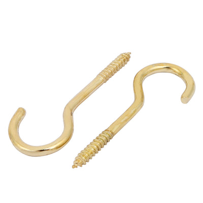 Harfington Uxcell 3.9mm Dia Thread 55mm Length Iron Brass Plated Self-Tapping Screw Hook 50pcs