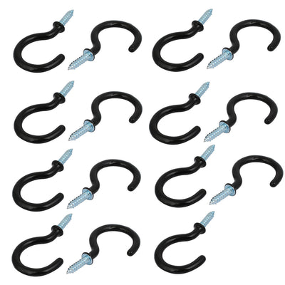 Harfington Uxcell 1-1/2 Inch Plastic Coated Screw-in Open Cup Ceiling Hooks Hangers Black 15pcs
