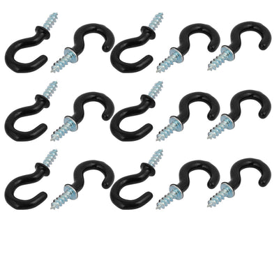 Harfington Uxcell 5/8 Inch Plastic Coated Screw-in Open Cup Ceiling Hooks Hangers Black 15pcs