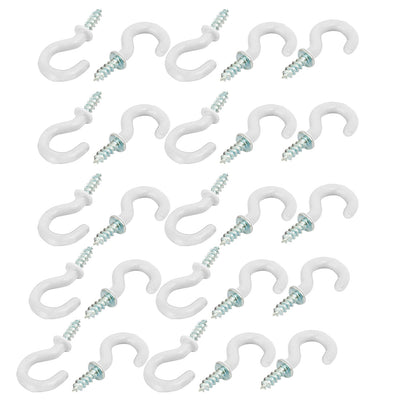 Harfington Uxcell 5/8 Inch Plastic Coated Screw-in Open Cup Ceiling Hooks Hangers White 25pcs