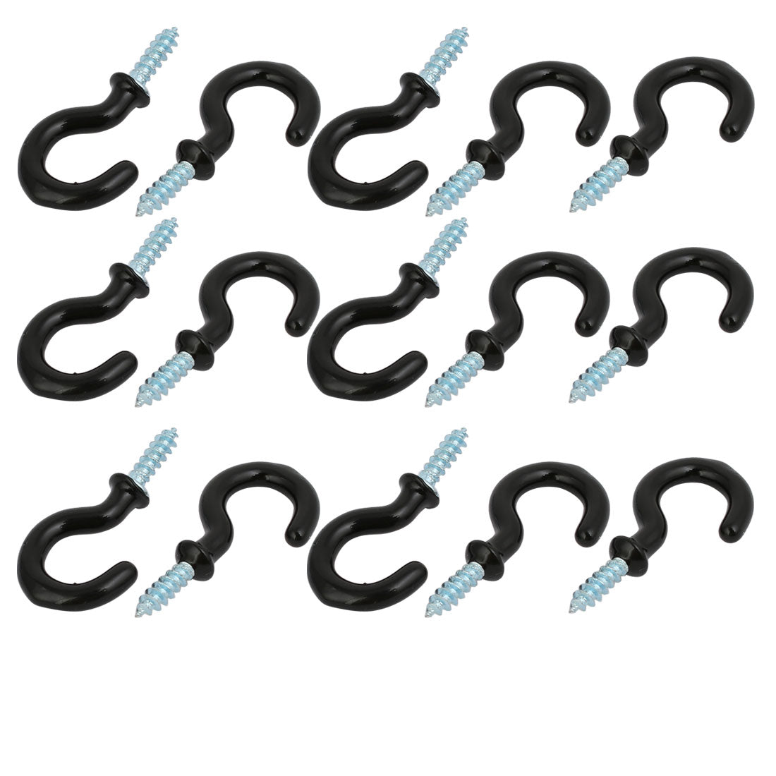 uxcell Uxcell 3/4 Inch Plastic Coated Screw-in Open Cup Ceiling Hooks Hangers Black 15pcs