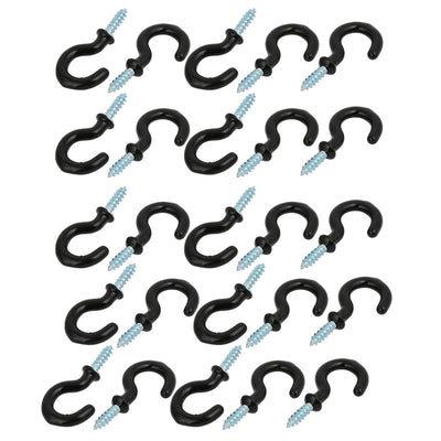 Harfington Uxcell 3/4 Inch Plastic Coated Screw-in Open Cup Ceiling Hooks Hangers Black 25pcs