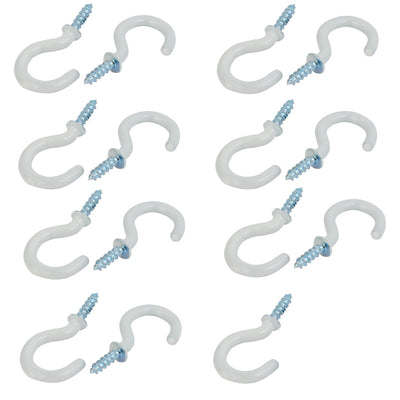 Harfington Uxcell 7/8 Inch Plastic Coated Screw-in Open Cup Ceiling Hooks Hangers White 15pcs