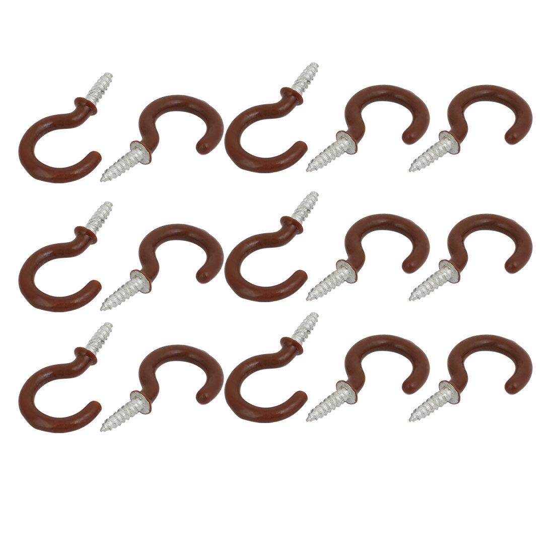 uxcell Uxcell 7/8 Inch Plastic Coated Screw-in Open Cup Ceiling Hooks Hangers Brown 15pcs