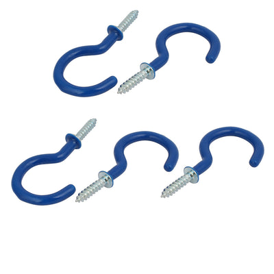 Harfington Uxcell 1-1/2 Inch Plastic Coated Screw-in Open Cup Ceiling Hooks Hangers Blue 5pcs