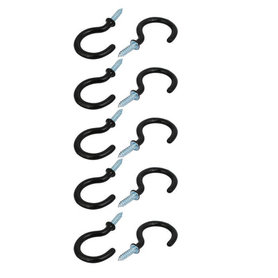 Harfington Uxcell 1-1/2 Inch Plastic Coated Screw-in Open Cup Ceiling Hooks Hangers Black 10pcs