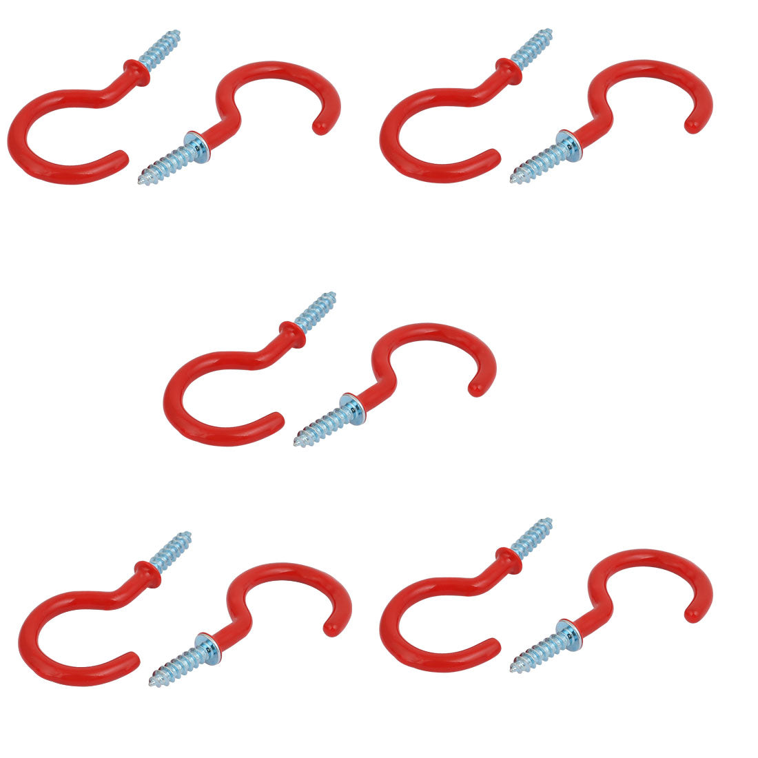 uxcell Uxcell 1-1/2 Inch Plastic Coated Screw-in Open Cup Ceiling Hooks Hangers Red 10pcs