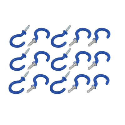 Harfington Uxcell 1 Inch Plastic Coated Screw-in Open Cup Ceiling Hooks Hangers Blue 15pcs