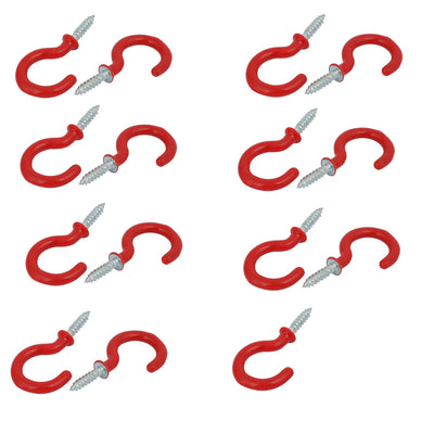 Harfington Uxcell 1 Inch Plastic Coated Screw-in Open Cup Ceiling Hooks Hangers Red 15pcs