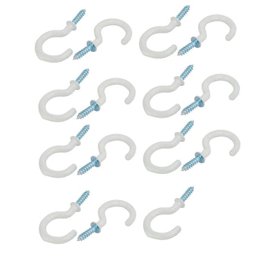 Harfington Uxcell 1 Inch Plastic Coated Screw-in Open Cup Ceiling Hooks Hangers White 15pcs