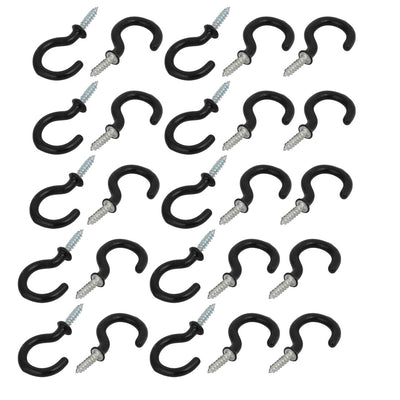 uxcell Uxcell 1 Inch Plastic Coated Screw-in Open Cup Ceiling Hooks Hangers Black 25pcs