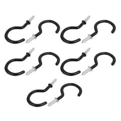 Harfington Uxcell 2 Inch Plastic Coated Screw-in Open Cup Ceiling Hooks Hangers Black 10pcs