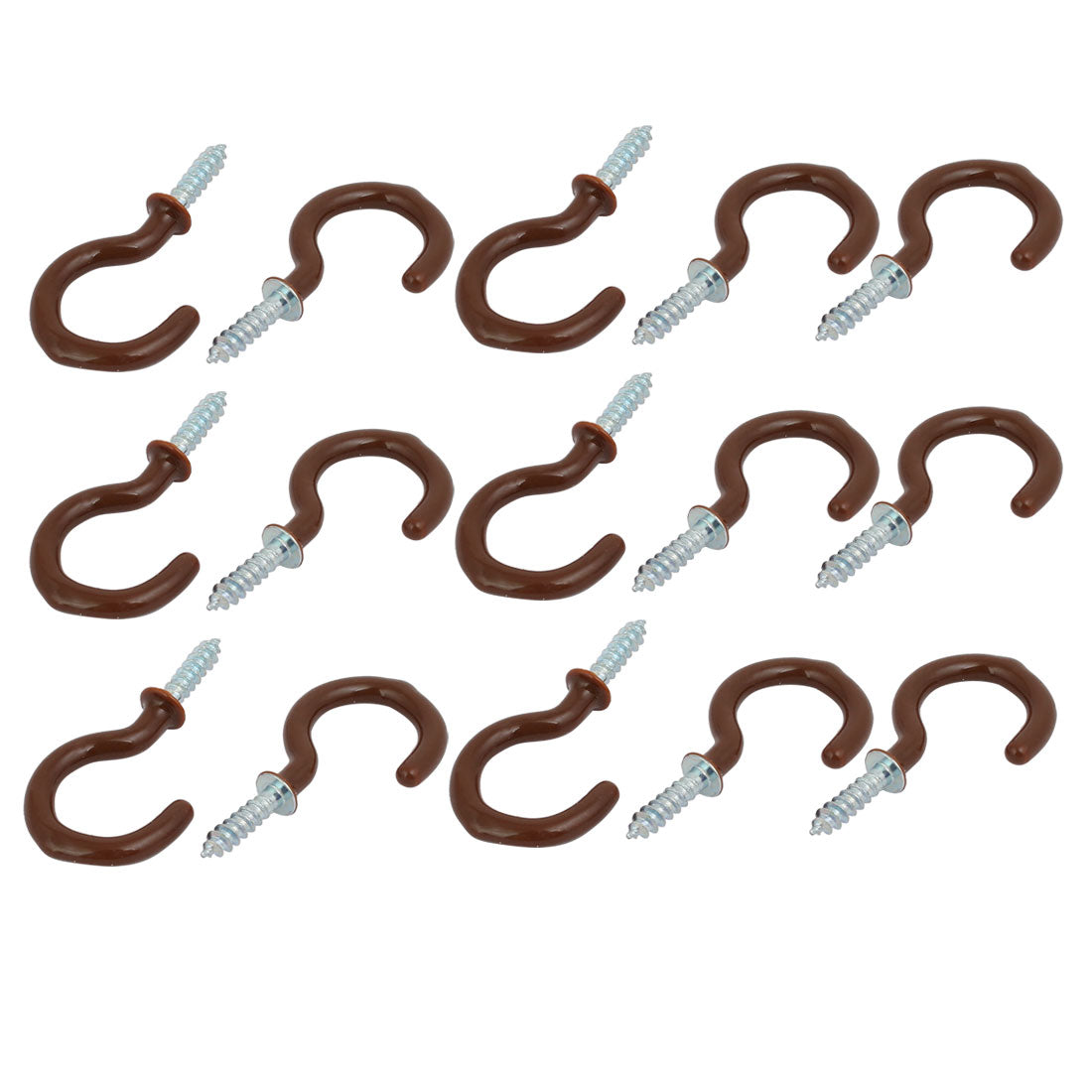 uxcell Uxcell 1 Inch Plastic Coated Screw-in Open Cup Ceiling Hooks Hangers Brown 15pcs